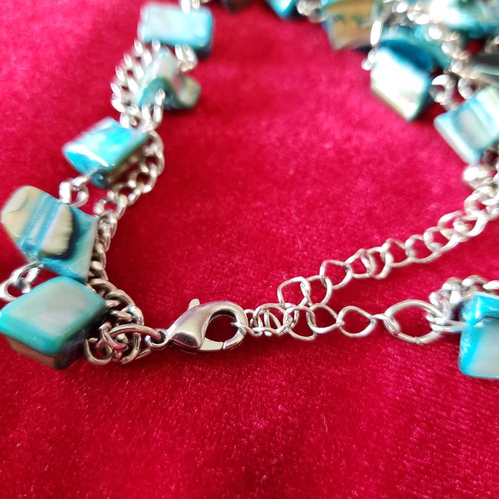 Two Strand Blue Shell and Glass bead Necklace - Picture 7 of 11
